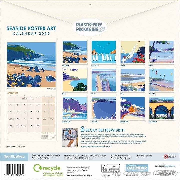 Becky Bettesworth Seaside Poster Art Wall Calendar 2025, Carousel