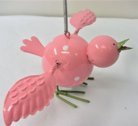 Hanging spotty Chicken with springy wings. Tin Plate 8cm