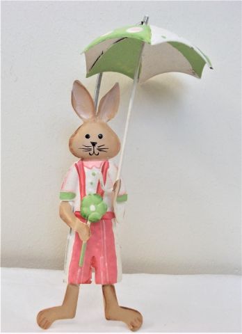 Hanging Rabbit with umbrella - boy - Tin Plate 18cm