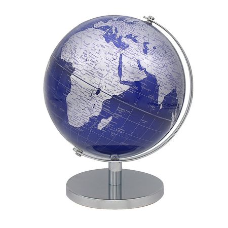 Vintage Silver & Blue World Globe on stand 27cm by Leonardo LP46123