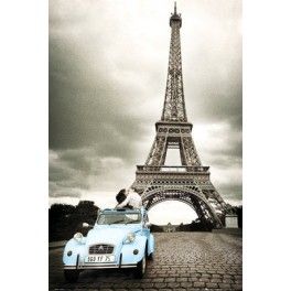 Paris Romance Poster Car under Eiffel Tower PH0329