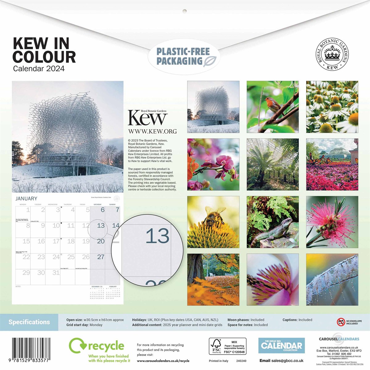 Royal Botanic Gardens Kew, Kew in Colour Wall Calendar 2024 by Carousel