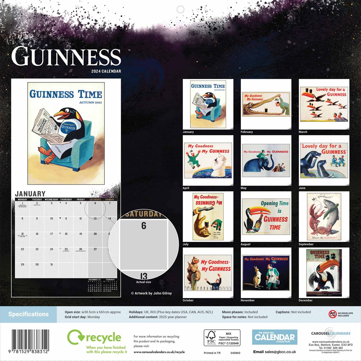 Guinness Poster Art Wall Calendar 2024 by Carousel Calendars 240863