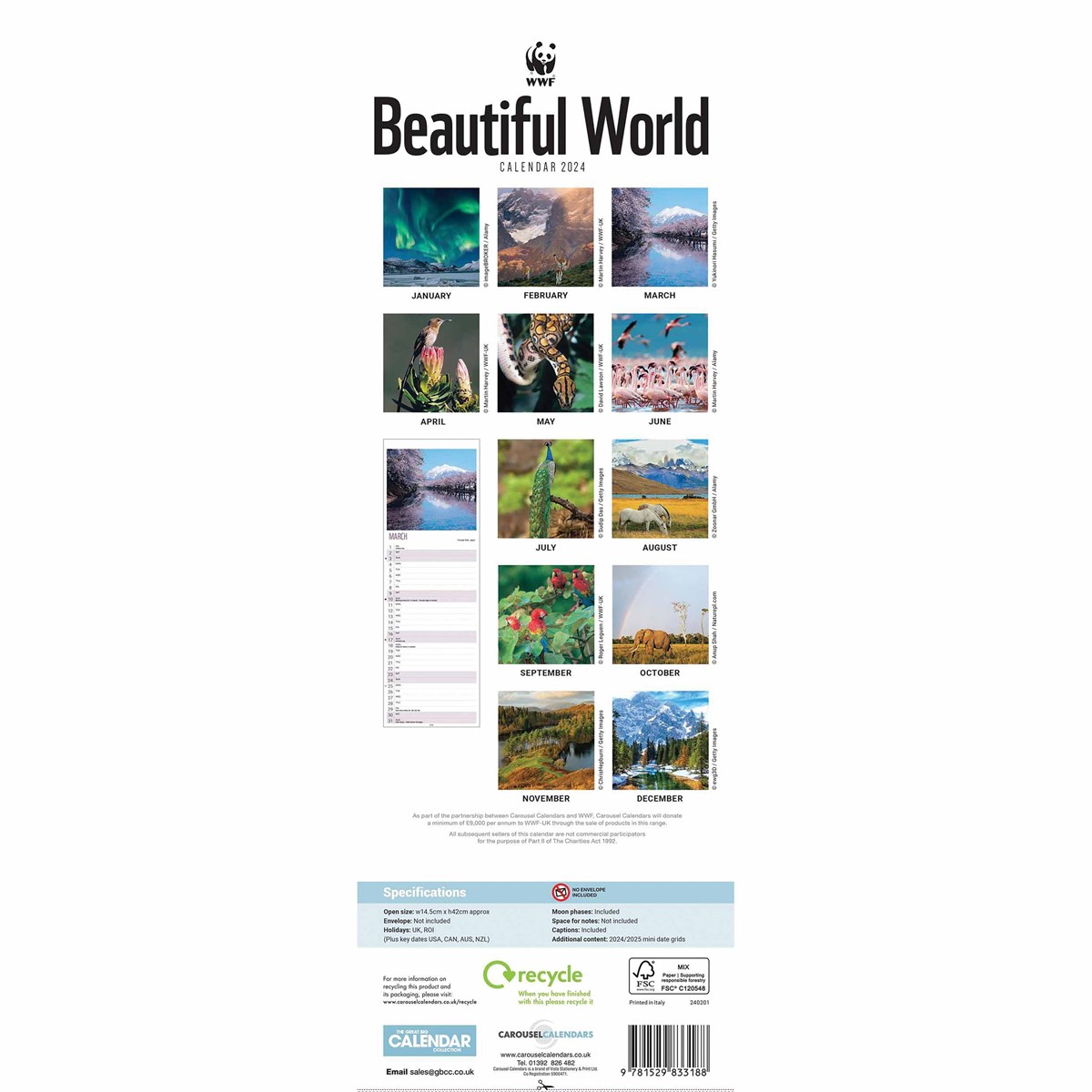 WWF Beautiful World Slim Calendar 2024 by Carousel Calendars 240201