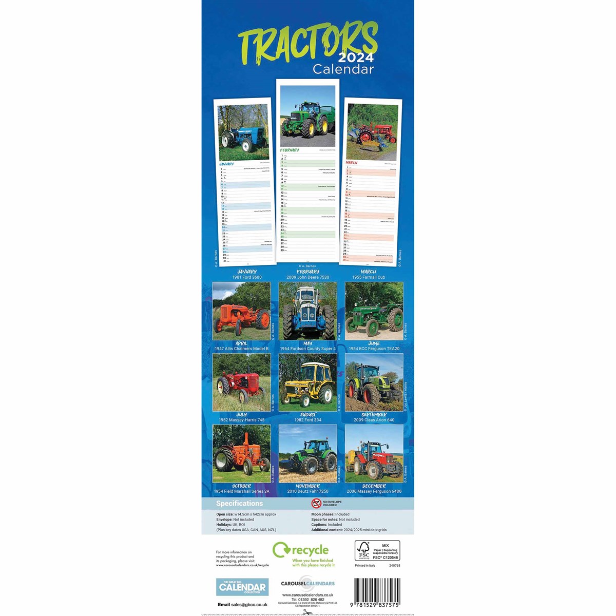 Tractors Slim Calendar 2024 by Carousel Calendars 240768