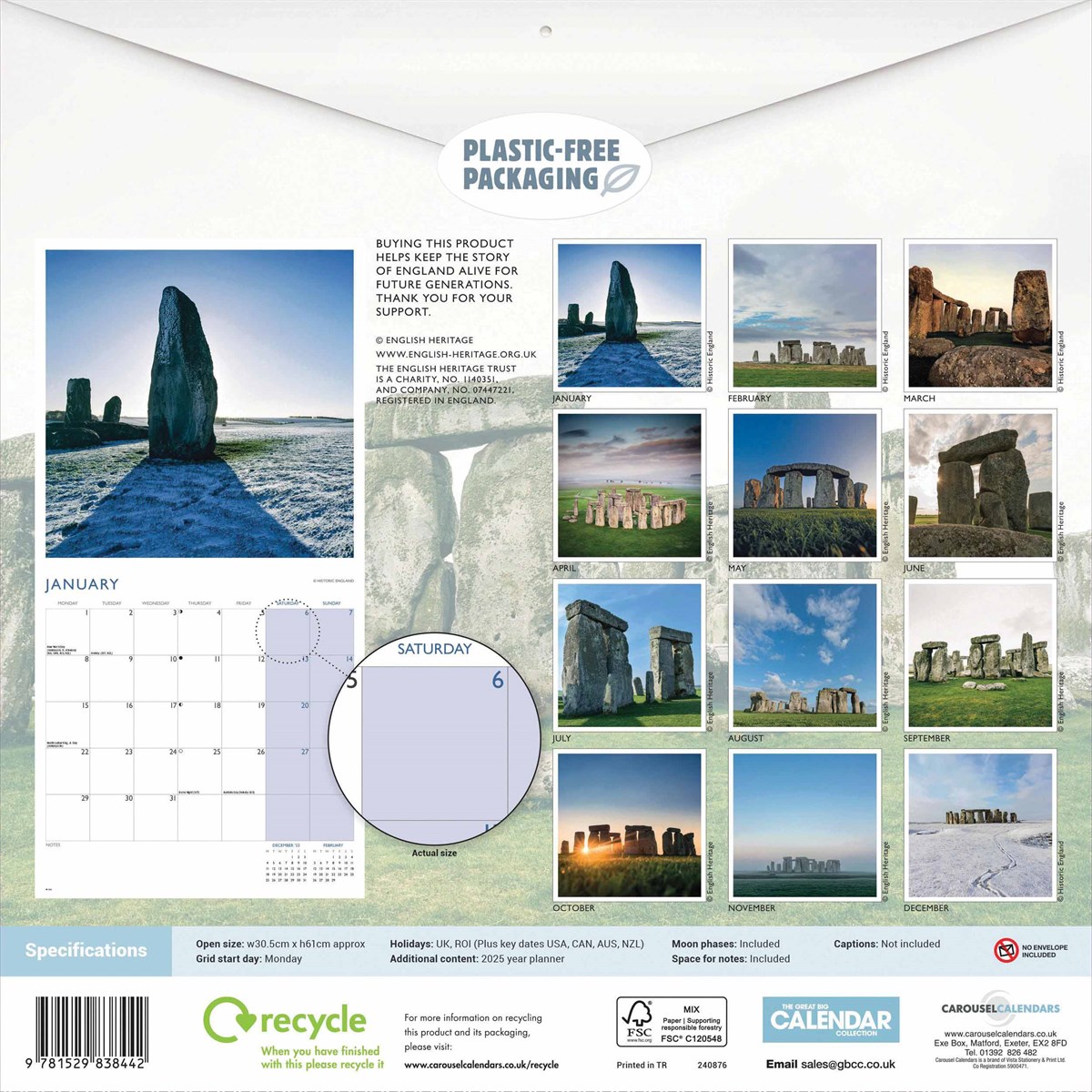 English Heritage Stonehenge Wall Calendar 2024 by Carousel Calendars 240876