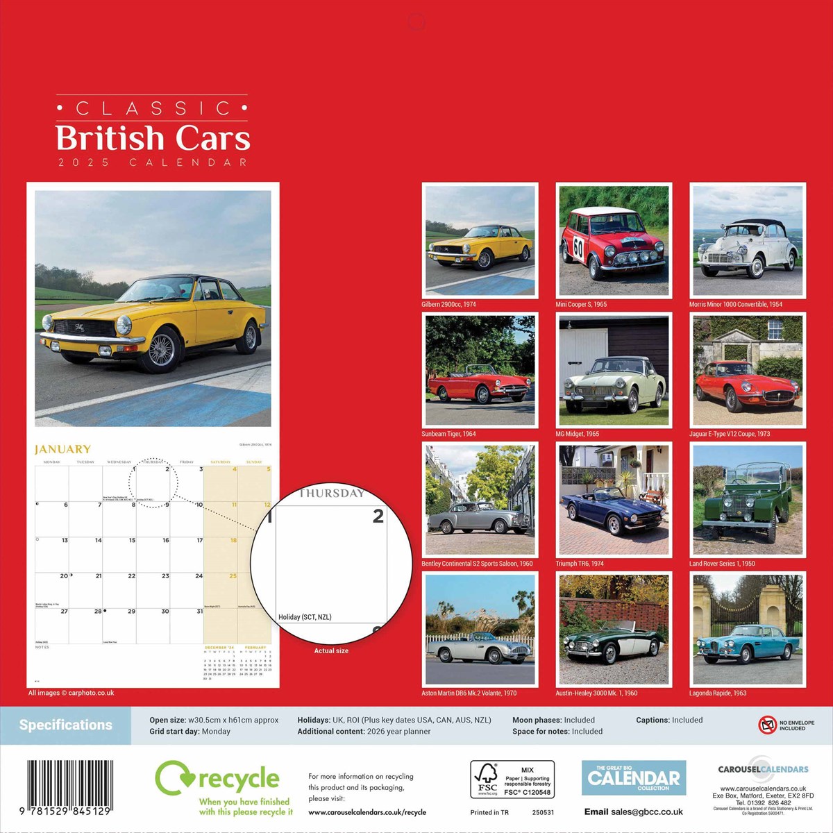 Classic British Cars Calendar 2025, Carousel Calendars 250531