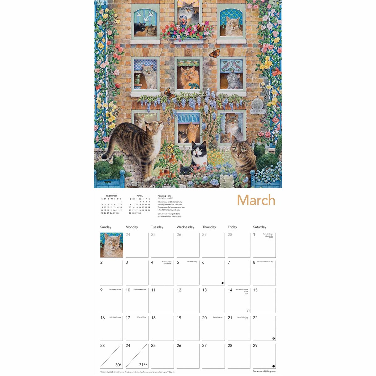 Ivory Cats Calendar 2025, Flame Tree Publishing 250873